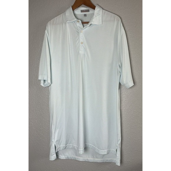 Peter Millar Summer Comfort Golf Polo Shirt Men’s White w/ Blue Striped Sz Large - Picture 1 of 7